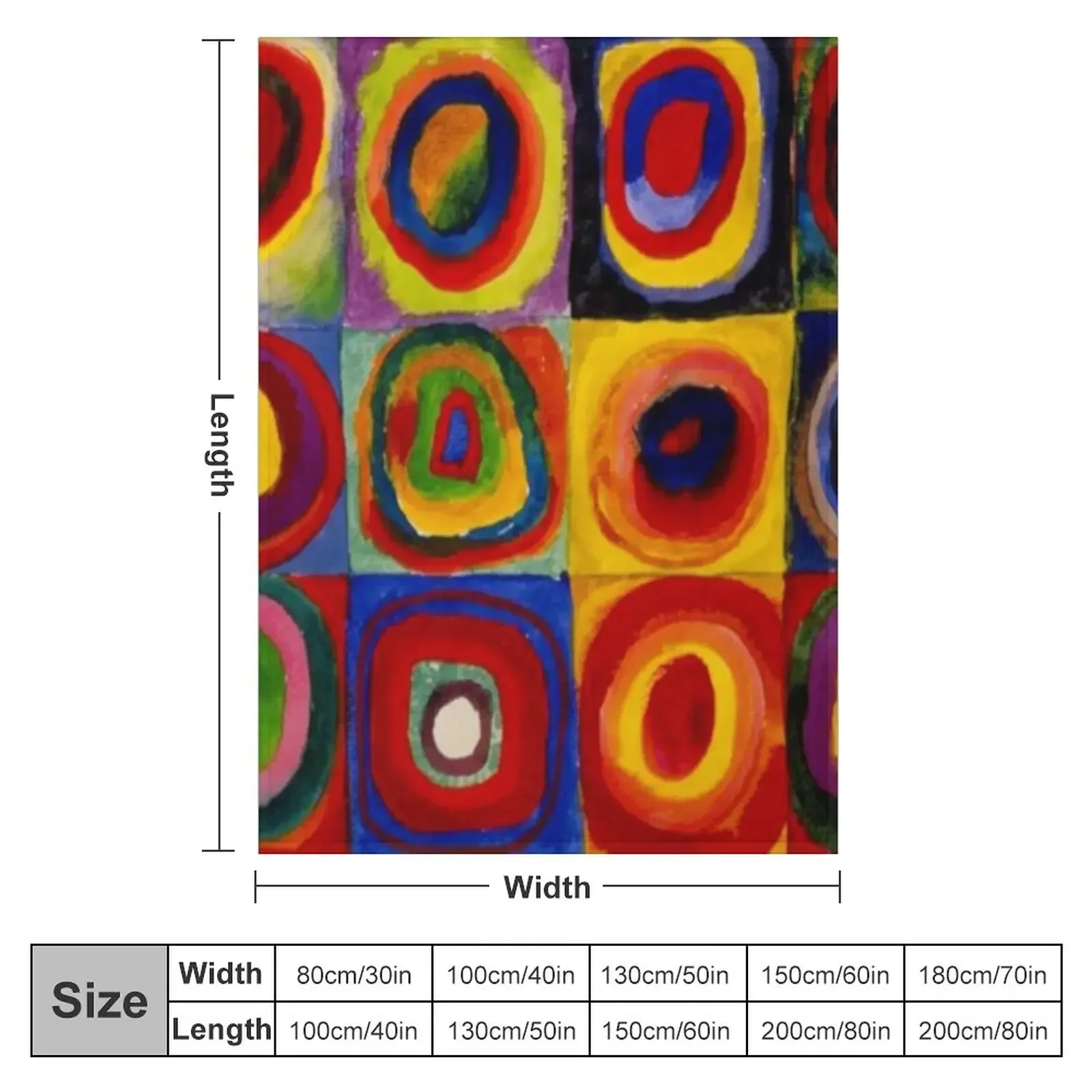 Kandinsky - Squares with Concentric Circles | Kandinsky Color Study Throw Blanket Decorative Beds Flannel Fabric Blankets