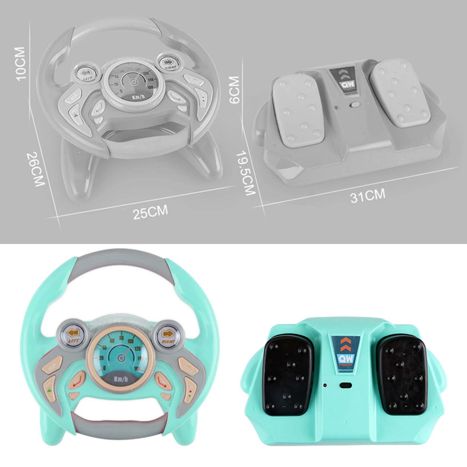 Simulated Steering Wheel for Kids with Simulation Brake Pedal W/Light Music Copilot Toy Gift Interactive Toys Simulate Driving