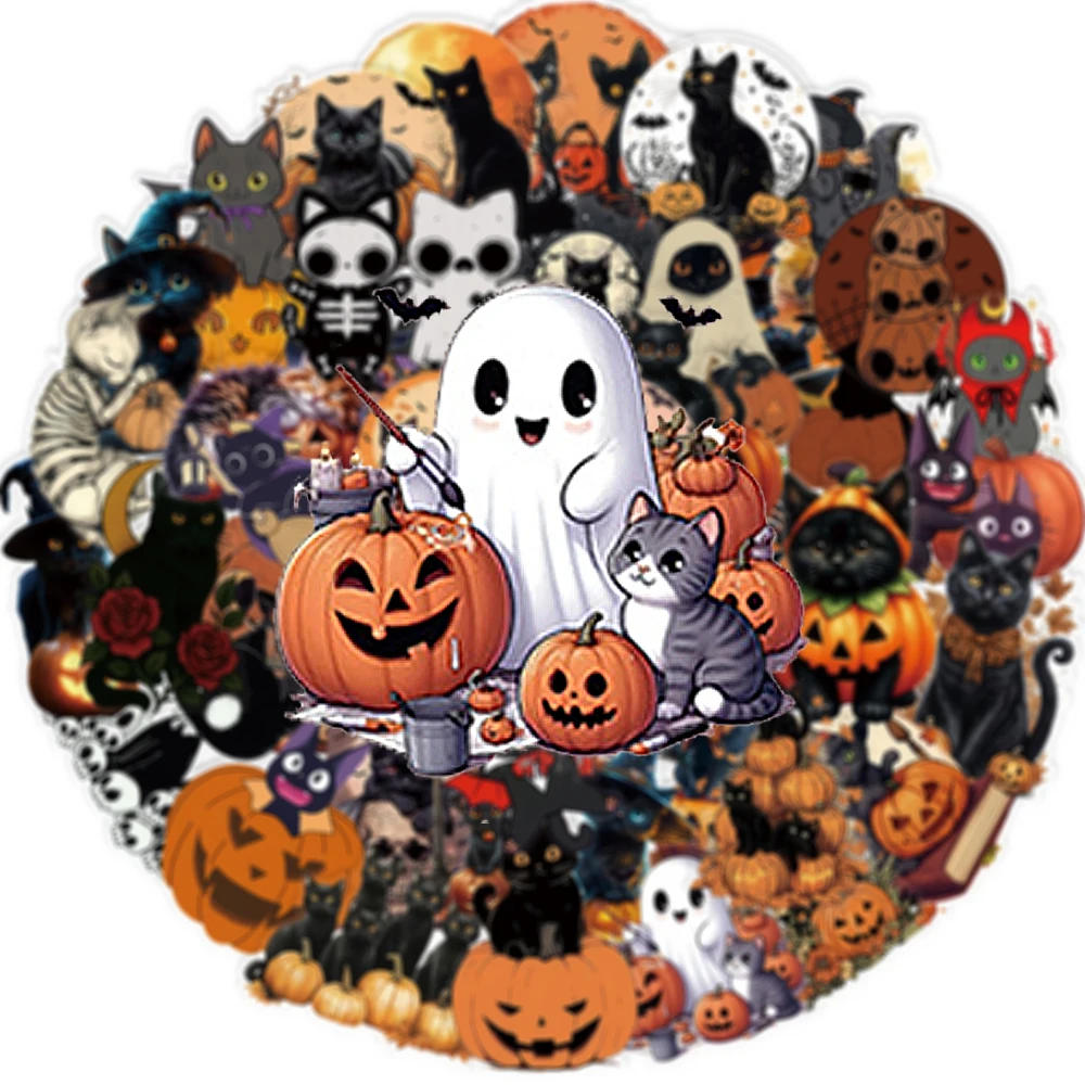 

10/30/50pcs Halloween Cute Goth Black Cat Stickers Pumpkin Cartoon Sticker DIY Guitar Scrapbook Helmet Cool Graffiti Decals Toy