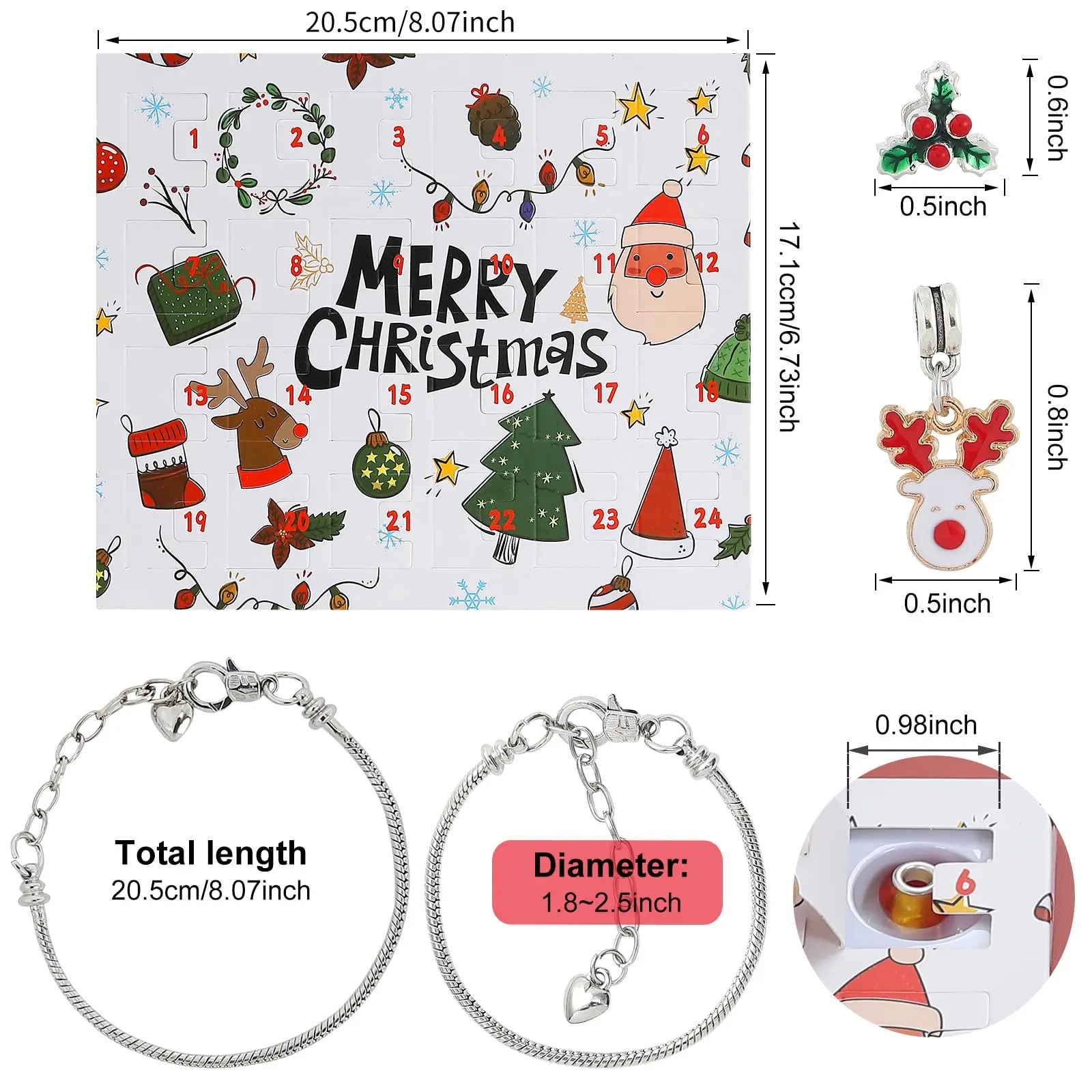 24PCS Christmas Advent Calendar Girls Bracelet Christmas Countdown Calendar DIY Xmas Vacation Advent Calendar Christmas Gift Set