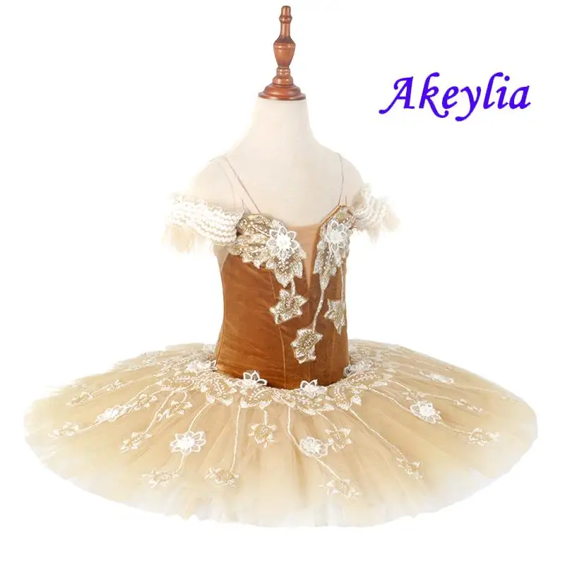 Beige Paquita Ballet Tutu Child Professional Platter Pancake Tutu classical Dress For Competition performance camel BLST20067