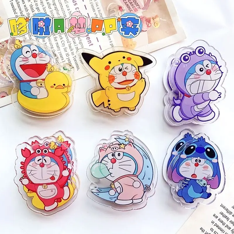 6 Clips de Papel Acrílicos de Doble Cara con Diseño de Doraemon, Clips Bonitos para Documentación, Material Escolar para Estudiantes