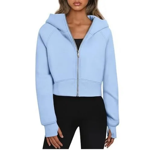 Women Long Sleeve Zip Up Hoodies Cropped Sweatshirts Fall Spring 2024 Outfits Casual Hooded Tops