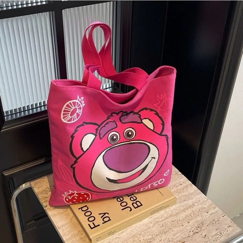 New Disney Lotso Toy Story Cartoon Cute Canvas Bag High-Looking Niche Shoulder Handbag Large Capacity Book Handbag Fashion Gift