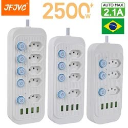 Regleta de corriente alterna con 4 puertos Usb, cable de extensión de 2M, interruptor separado, filtro de red, adaptador eléctrico Br Ch, Brasil