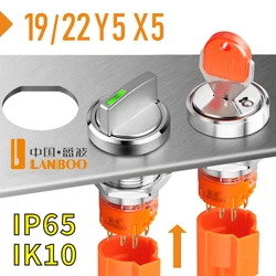 LANBOO 19mm/22mm Metal Knob Switches and Key Switches:1NO1NC(2 gears)/2NO2NC (3 gears)Stainless Steel;Voltage: 5–24v