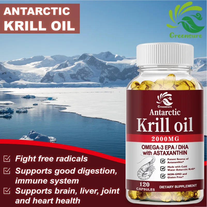 Greensure 60/120 Pcs Krill Oil Capsules - Pure Omega 3 Fatty Acids EPA/DHA Astaxanthin Softgels