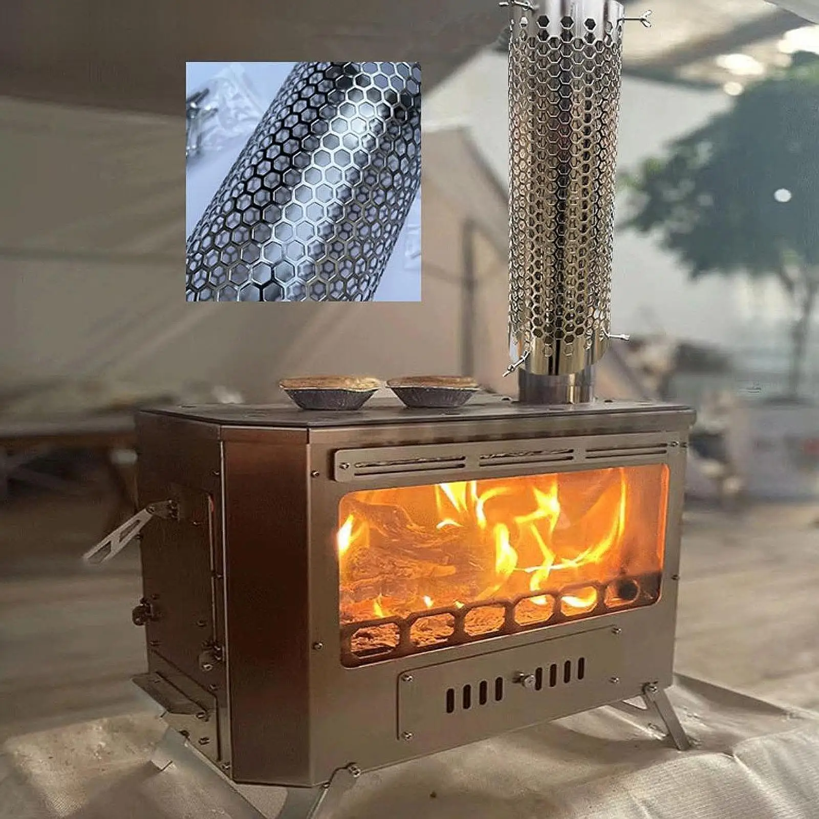 Tent Chimney Pipe Chimney Guard Rass Net High Temperature Resistant Fireplace Chimney Cap for Burner Camping Log Cabins