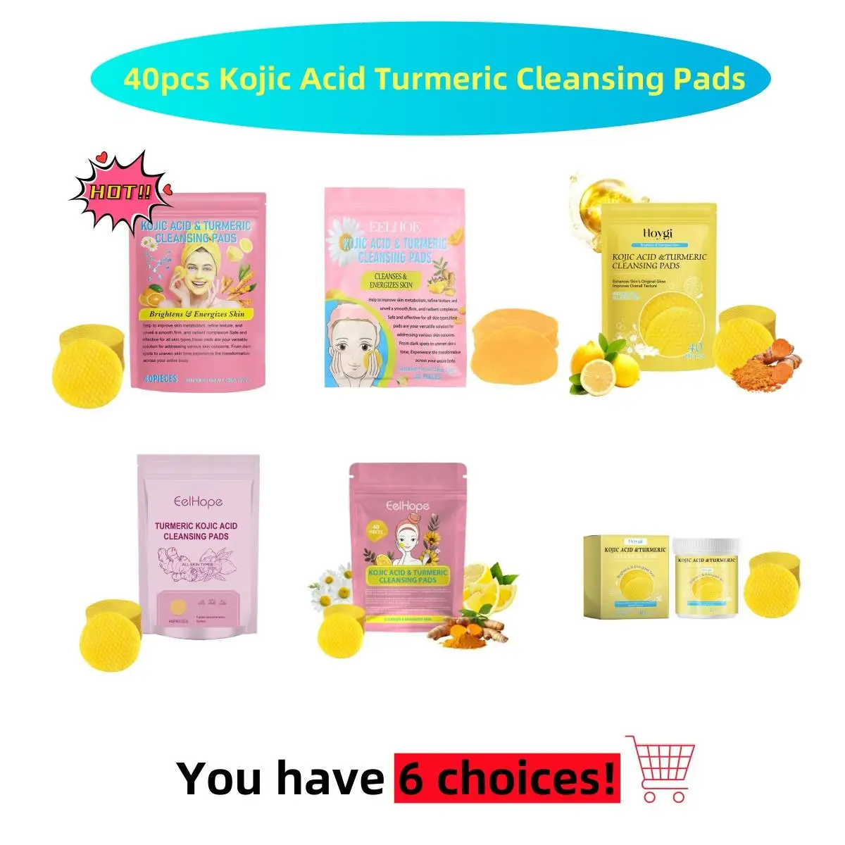 40pcs Kojic Acid Turmeric Cleansing Pads Exfoliating Cleansing Pores Balance Skin Oil Long-lasting Moisturizing Skin Care