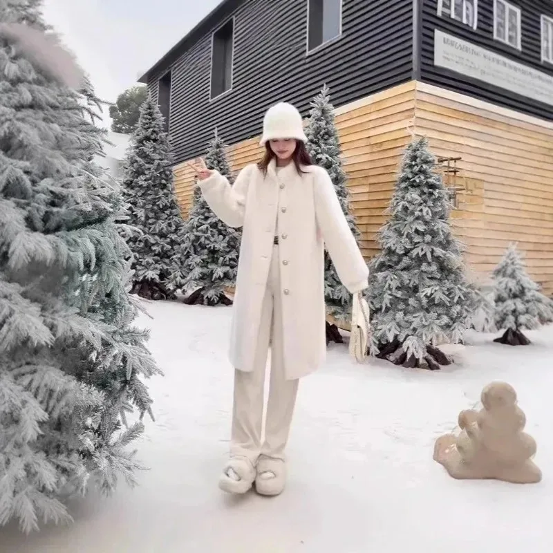 Stand Up Faux Mink Fur Coat Leather and Fur Women's Furry Jackets Winter Thick Loose Plush Coats Long Sleeves Warm Fluffy Jacket