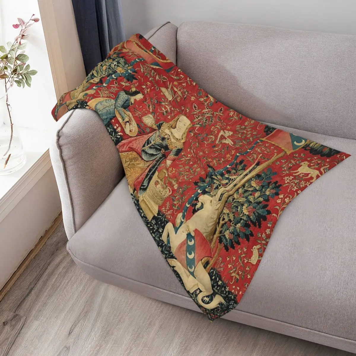 السيدة والوحيد القرن: بطانية رمي Mon Seul Désir مشعر لطيف منقوشة زينة عيد الميلاد أريكة لحاف البطانيات #3