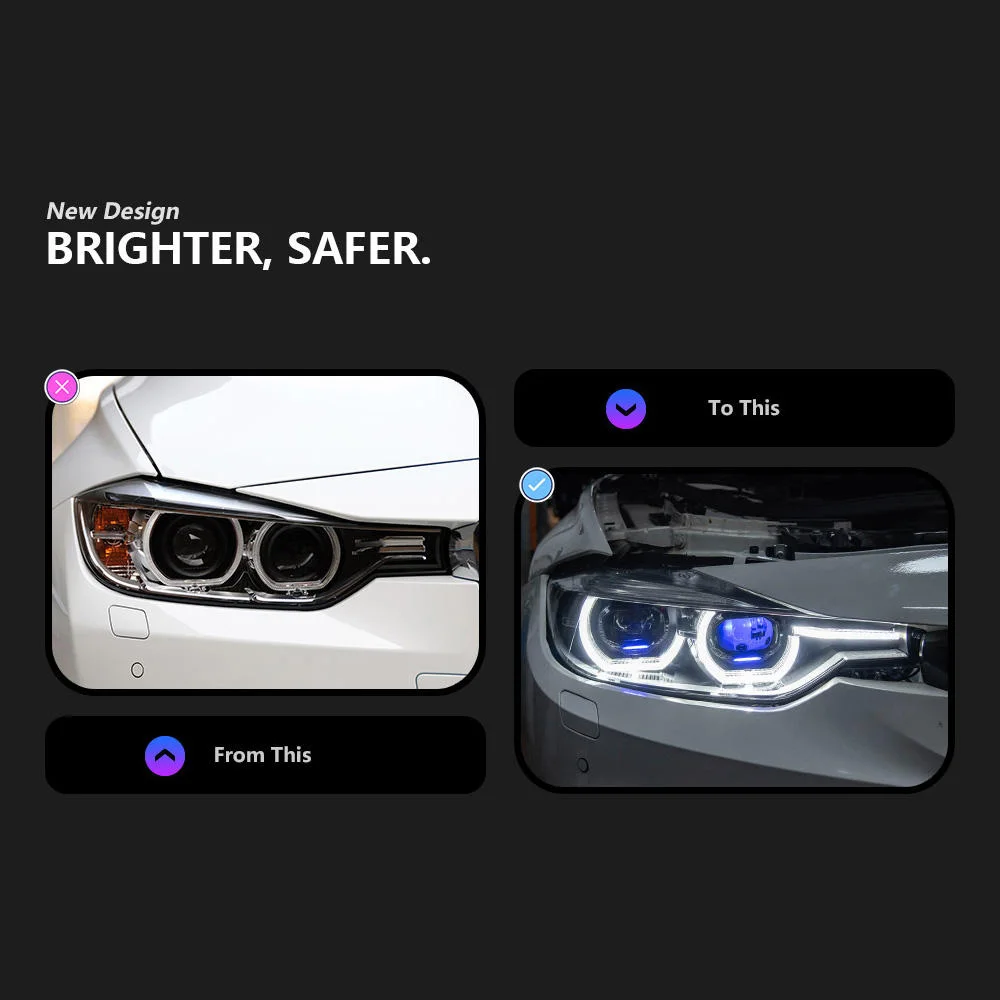 Sewiyolin سيارة LED مجموعة مصابيح أمامية لسيارات BMW F30 F35 2013-2019 ثنائي اللون الضباب DRL الفرامل بدوره مصباح إشارة التوصيل والتشغيل #5