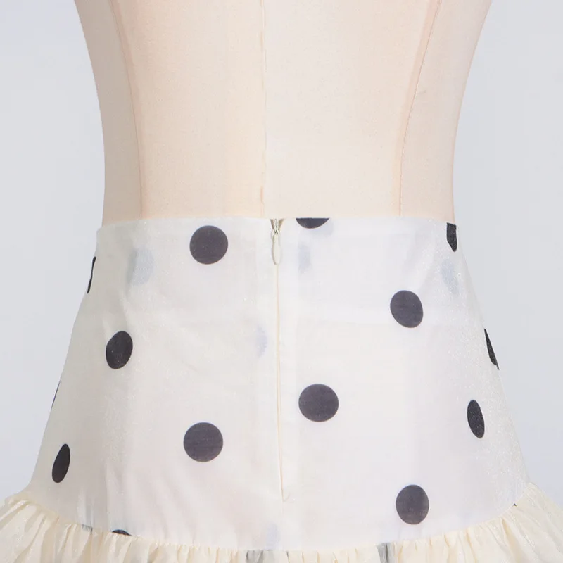 Ensemble élégant de 2 pièces pour femmes, col écharpe à pois, hauts Design à volants + jupes trapèze taille haute, vêtements à la mode, 2025