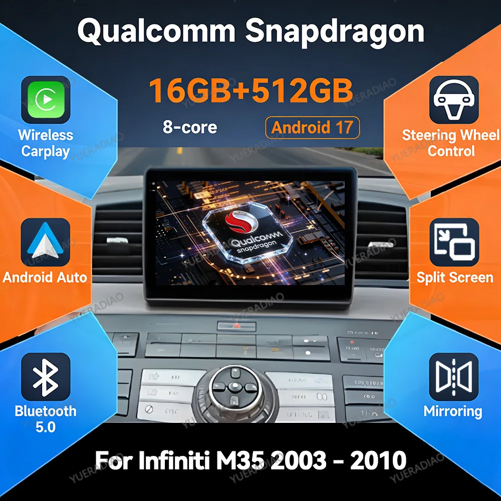 Android 17 Head Unit For Infiniti M35 2003 - 2010 Nissan Fuga 2005 - 2010 Car Radio Multimedia Video Player CarPlay Auto 4G WIFI