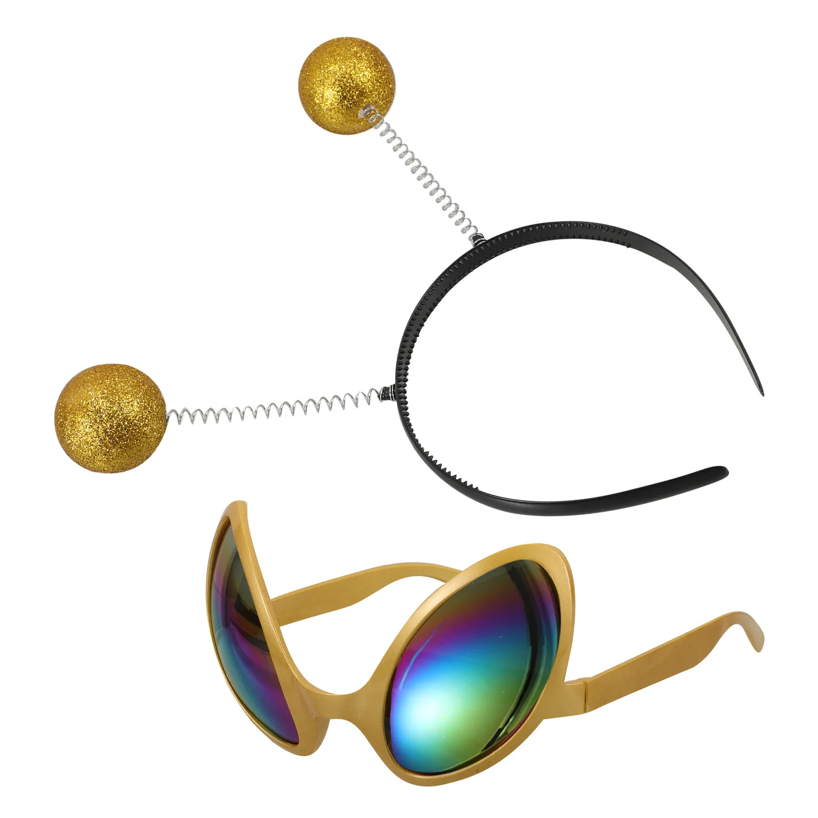 Funny Sunglasses with Antenna Headband Rainbow Lens Cosplay Party Costume Accessories for Adults Halloween Fun Wear