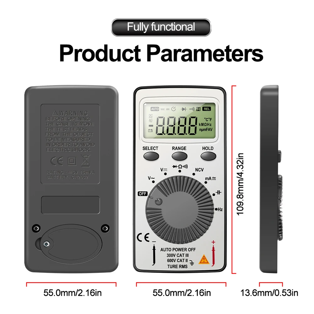 ANENG AN101 Digital Multimeter Multimetro Tester with Test Lead DC/AC Voltage Current LCR Meter Pocket Professional Testers