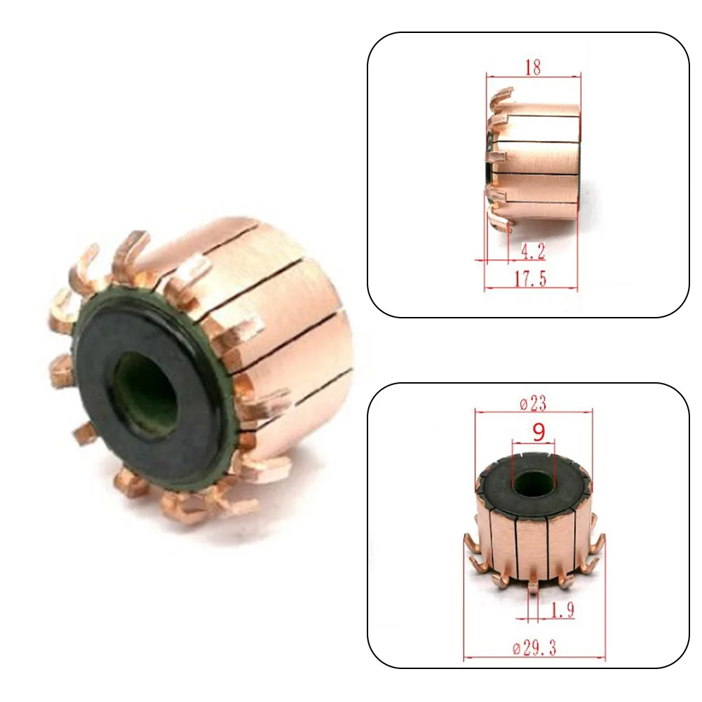 For DC Motor Commutator Wear Resistance Silver Copper 12P Teeth Gear 9*23*17.5(18)mm Electric Motor Brand New Practical