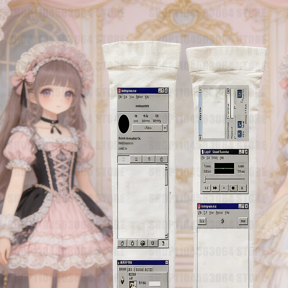 Y2K style white cartoon printed knee high socks Harajuku fashion casual role-playing cute socks Kawaii 2000s Emo girls essential