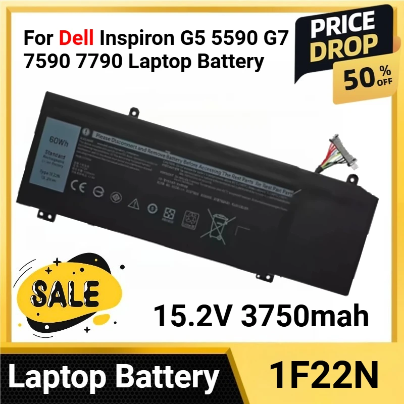 15.2V 3750mah 1F22N For Dell Inspiron G5 5590 G7 7590 7790 Laptop Battery Alienware M15 M17 R1 P79F P37E