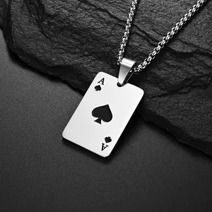 Set von 2 Teilen Hip -Hop, Pokerkarte aus Edelstahl, Ace of Spads, Halskette für Frauen, Männer, Anhänger, Kette, Spielkarten, Schmuck 6 Hauptverkaufsspieler Halskette - №6