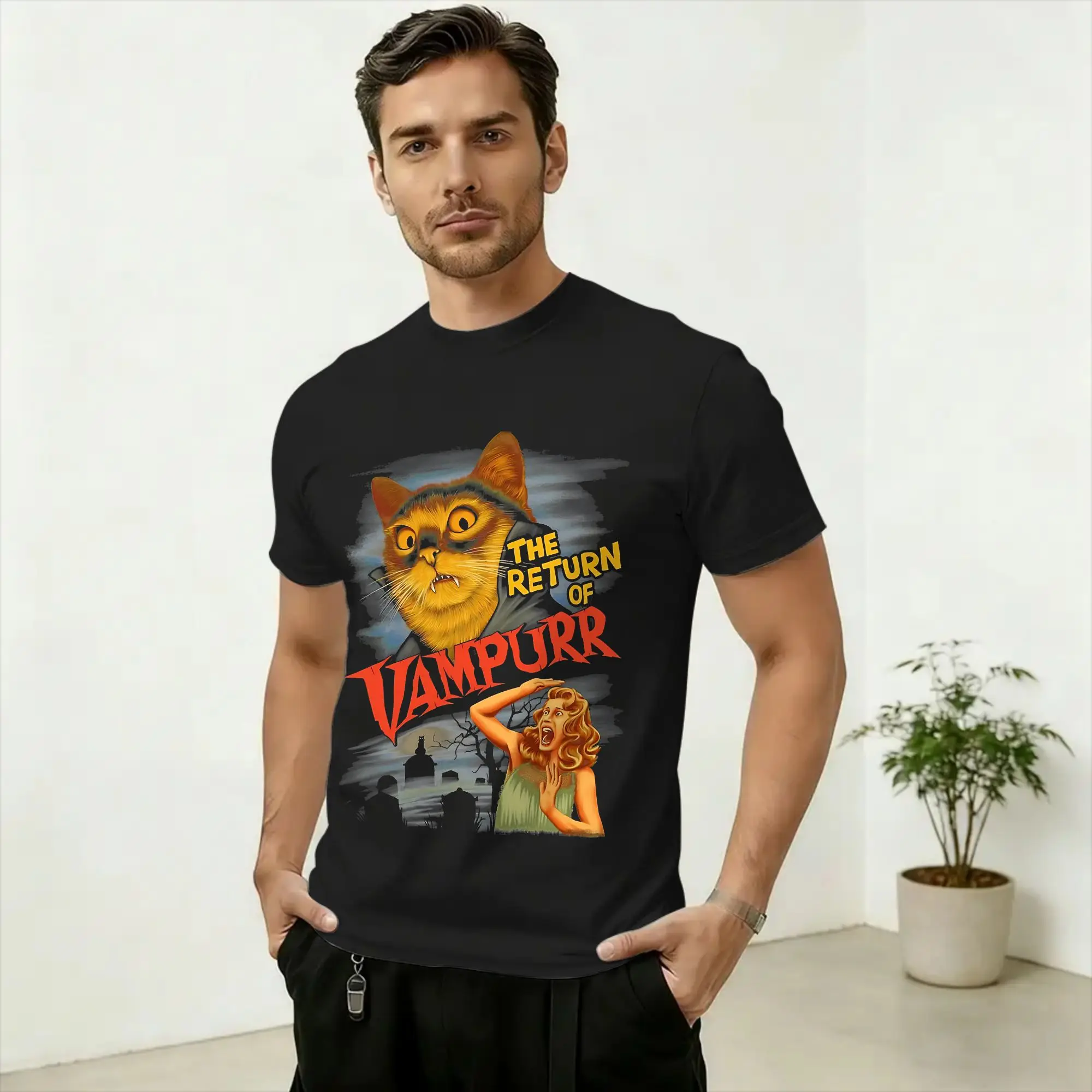 The Return of Vampurr T-Shirts for Men Funny Cat Fashion 100% Cotton Tees Crewneck Short Sleeve T Shirts Summer Clothes