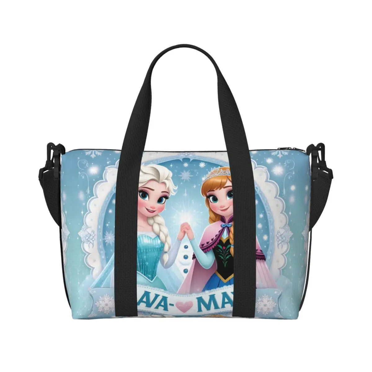 

Custom Classical Frozen Anime Groceries Tote Shopping Bag Women Large Capacity Adorable Elsa&Anna Beach Gym Travel Bags