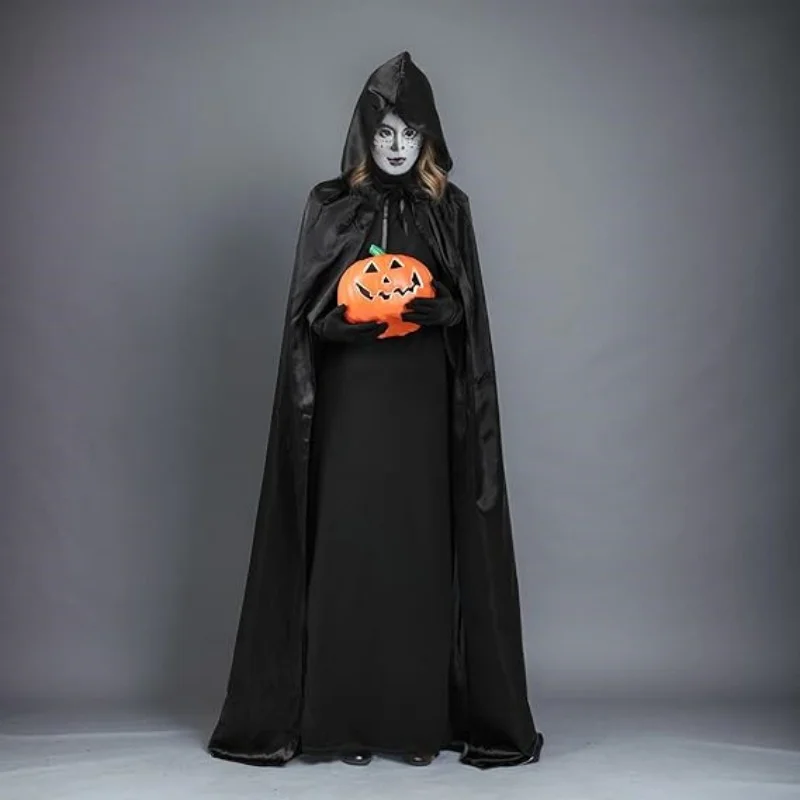 1-10PCS Halloween Witch Hooded Cloak Hooded Cloak Full Length Robe Cloak Reaper Cosplay Cloak Halloween Costume Fixture