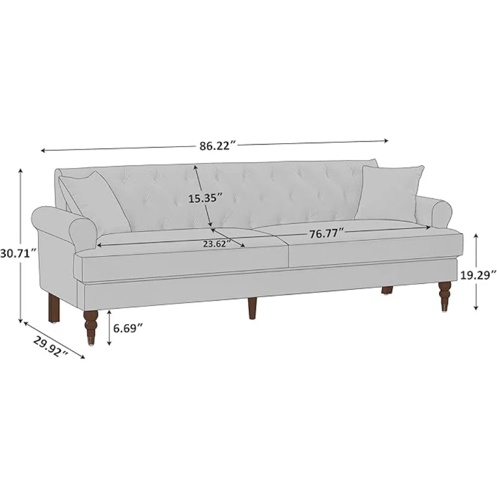 Sofá de veludo de 86 ", sofá de loveseat tufado moderno de meados do século, sofás de 3 lugares para sala de estar, sofá moderno confortável