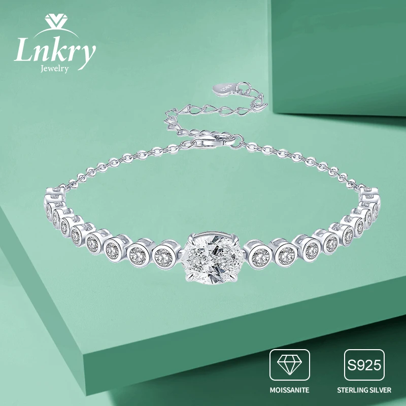 

Lnkry Pulseira Prata 925 Sterling Silver Half Tennis Bracelets Certified 3.0CT Oval Cut Moissanite Bracelet for Women Jewelry