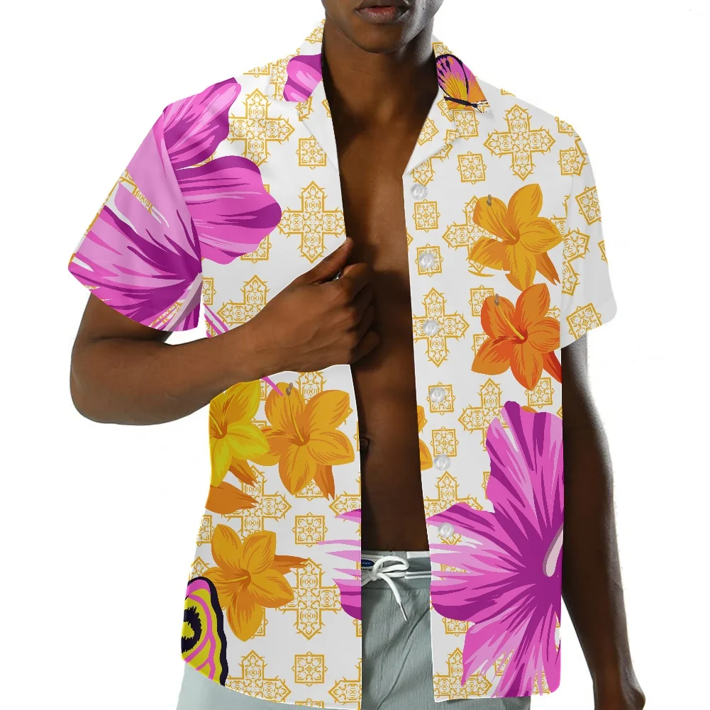 

HYCOOL Hibiscus Print Aloha Shirts For Men Image/Photo Logo Custom Custom Hawaiian Shirt 5xl Men Fashion Casual Shirt Beach Wear