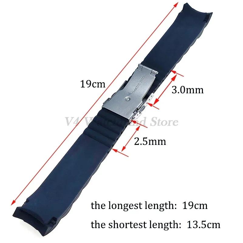 Curved End Silicone Watch Strap 16/18/20/22/24/26mm Folding Buckle Universal Watchband Sport Men's Wrist Bracelet