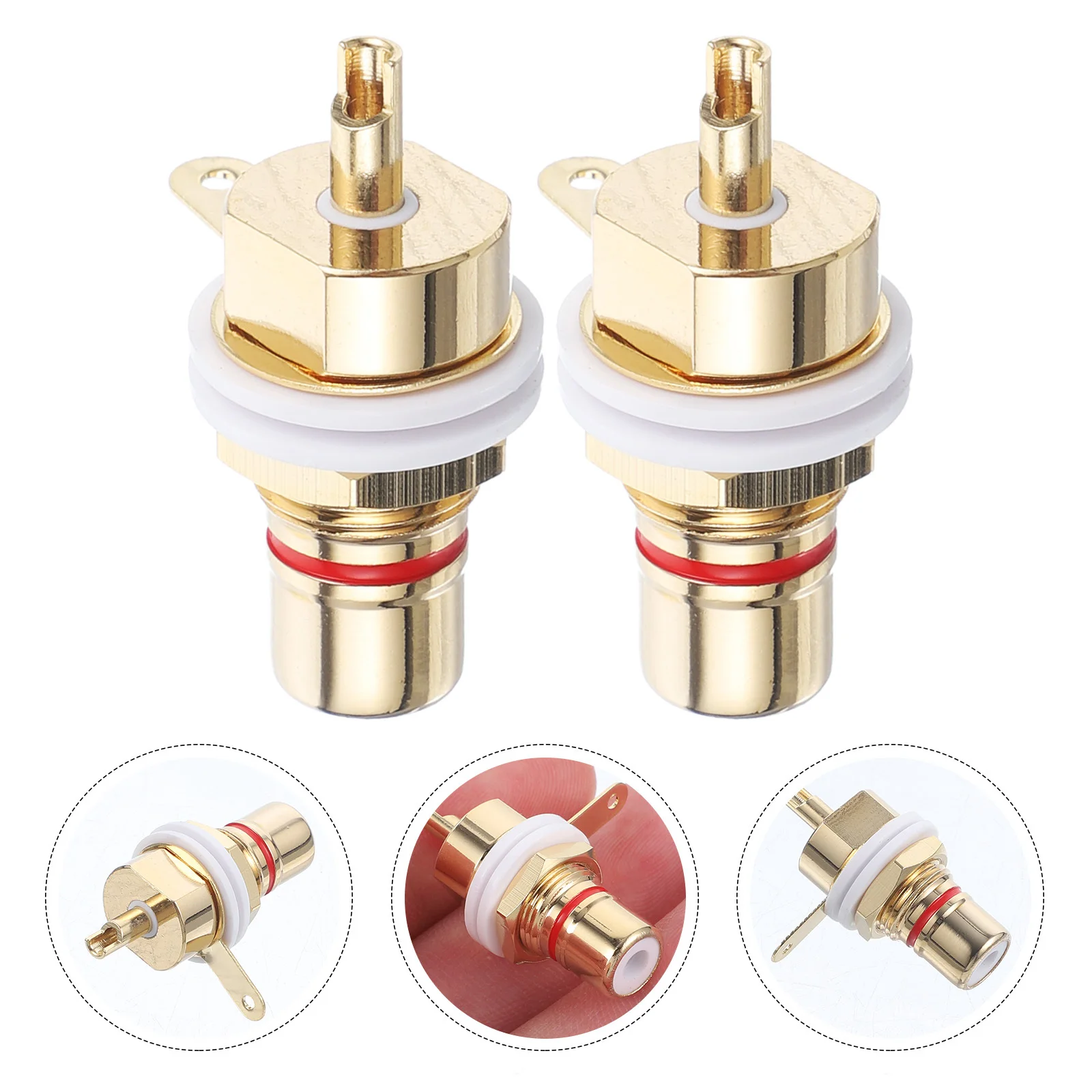 

2pcs Rca Female Socket Connectors Jack Panel Mount Pure Copper Audio Terminal For Amplifier Lotus Design Welding Adapter