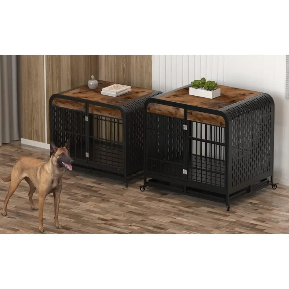 Heavy Duty Dog Crate - Wooden Dog Cage Furniture with Tabletop for Small Medium Large Dogs - Decor Pet House Kennel