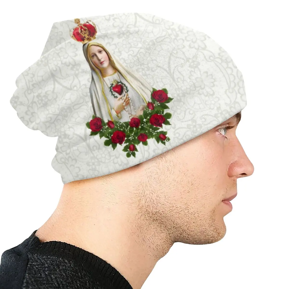 Our Lady Of Fatima Skullies Beanies Caps Winter Warm Knitting Hats Unisex Adult Portugal Rosary Catholic Virgin Mary Bonnet Hats