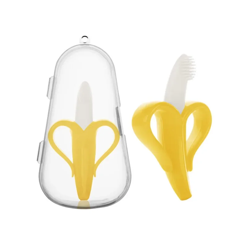 Baby Silicone Banana Shape Safe Training Toothbrush BPA Free Banana Teething Ring Silicone Chew Dental Care Toot