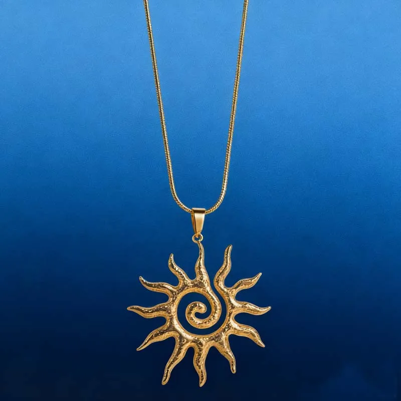 Fashion Vintage Chic Sun Shaped Pendant Necklace Stainless Steel Earrings Statement Golden Fashion Jewlery Accessories Gift
