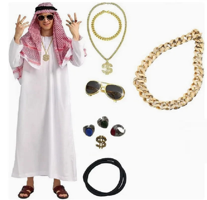 

Halloween Costume Adult Middle Eastern Arabian Robe Male and Female Dubai Tycoon UAE Performance Costumes