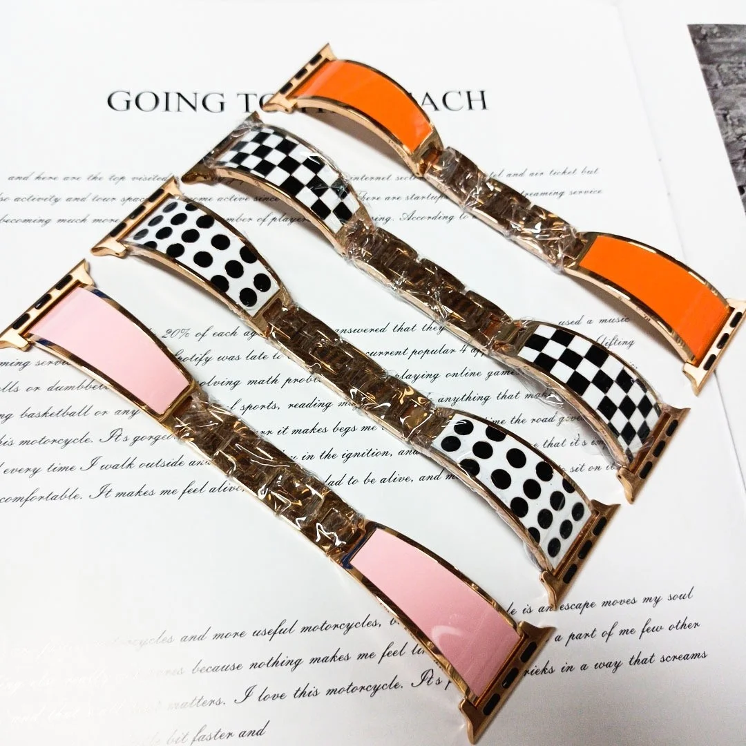 

uhgbsd Band For Apple Watch 7-1 38 40 41mm 44 45 49mm Bracelet Style Metal Strap Iwatch 8 SE Adhesive Steel