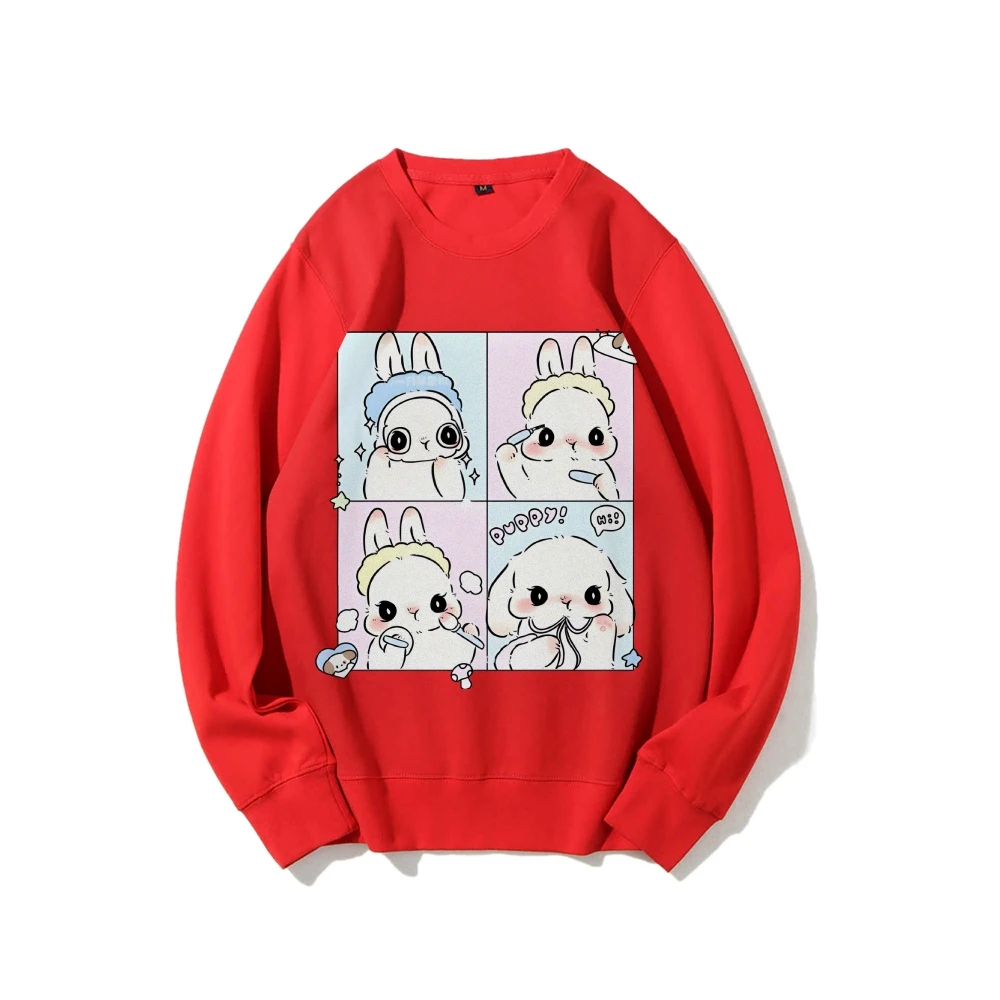 Cute Hand-Painted Women's Hoodie, Y2k Graphic Sweatshirt, Hand-Painted Bunny Art, Korean Style Oversized, Warm Cozy Fall Winter