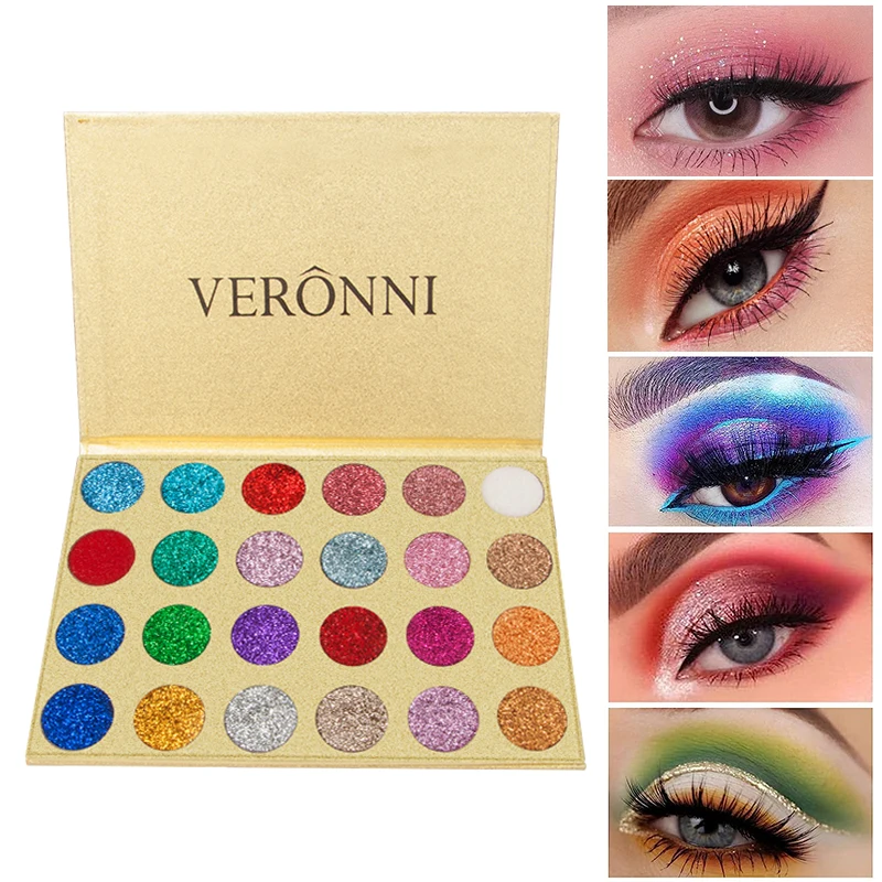 24 Colours Sequin Eyeshadow Palette Golden Glitter Finish Eyeshadow PaletteWaterproof Smokey Beauty Face and Body Glitter Makeup