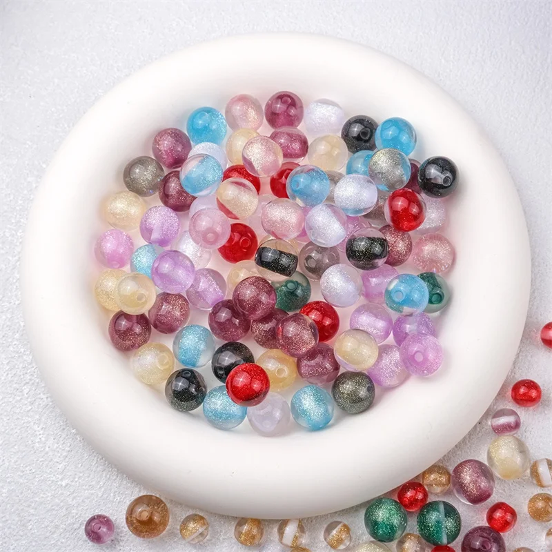 

Wholesale 200pcs/lot 8mm 10mm 12mm color glitter effect geometry rounds shape resin straight hole beads diy jewelry accessory