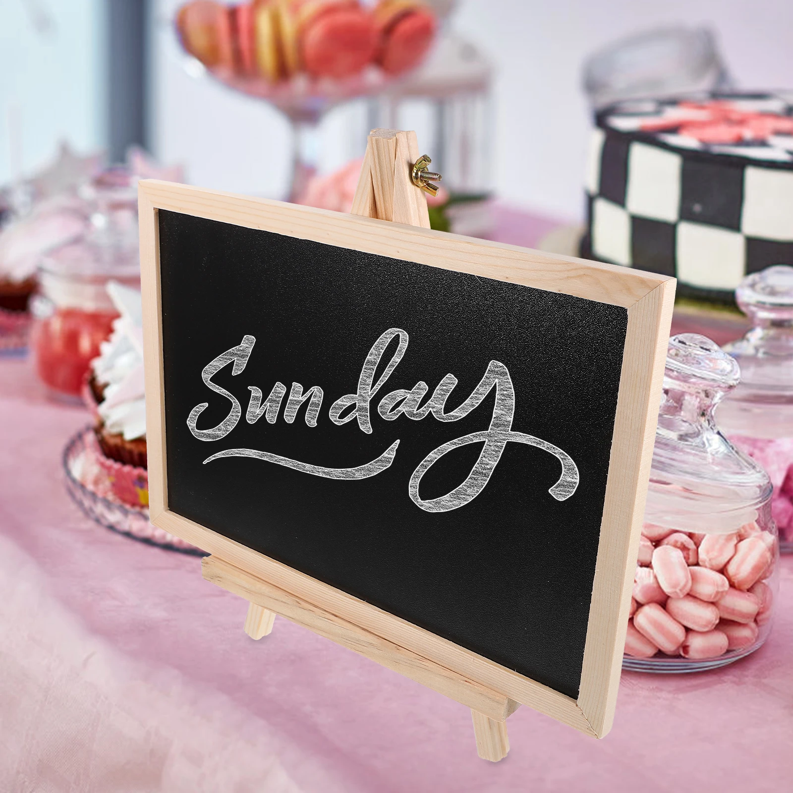 Desktop Chalkboard With Stand Wooden Message Board Small Blackboard Sign Tabletop Display For Bar Wedding Decor Erasable