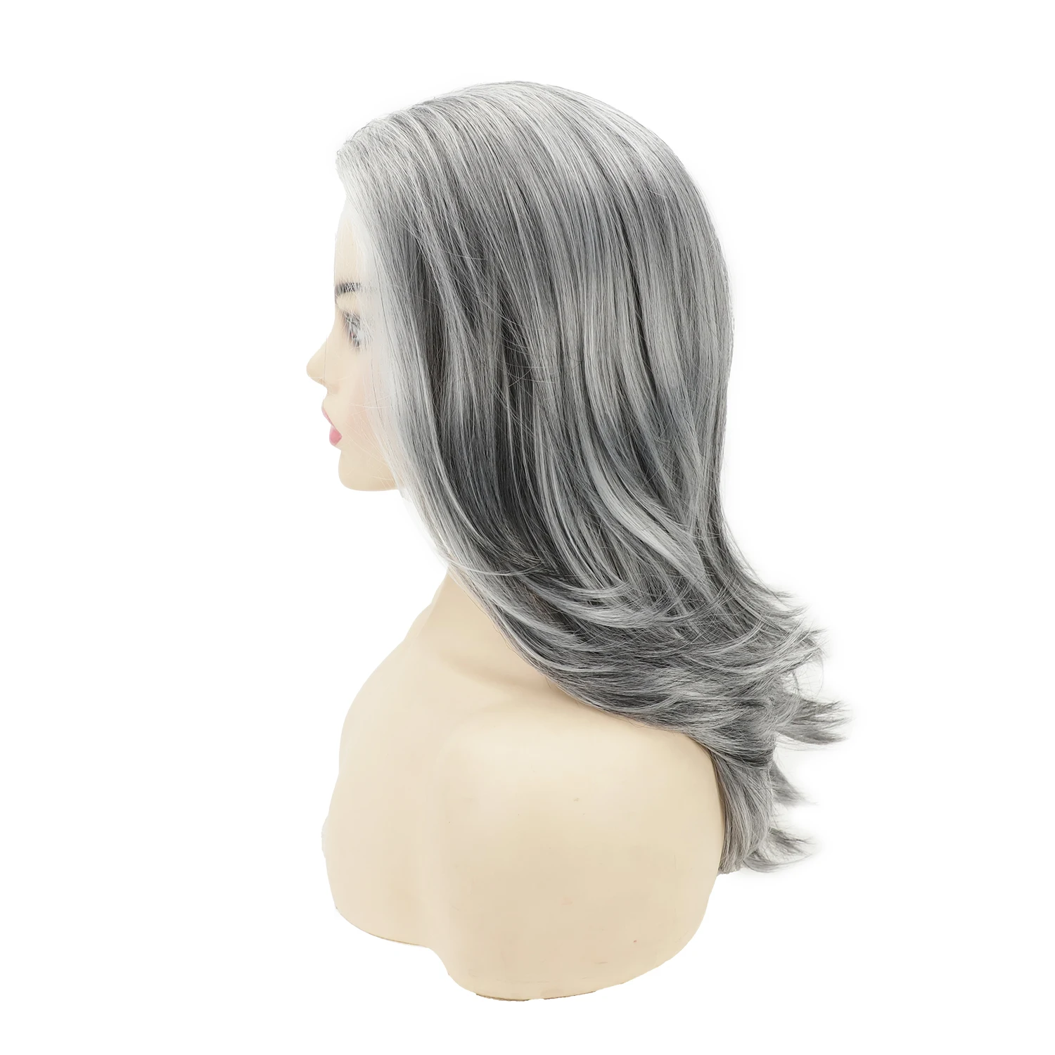 Parrucche ondulate lunghe ricci moda donna parrucca sintetica soffice onda sciolta resistente al calore grigio Ombre capelli Cosplay per la mamma