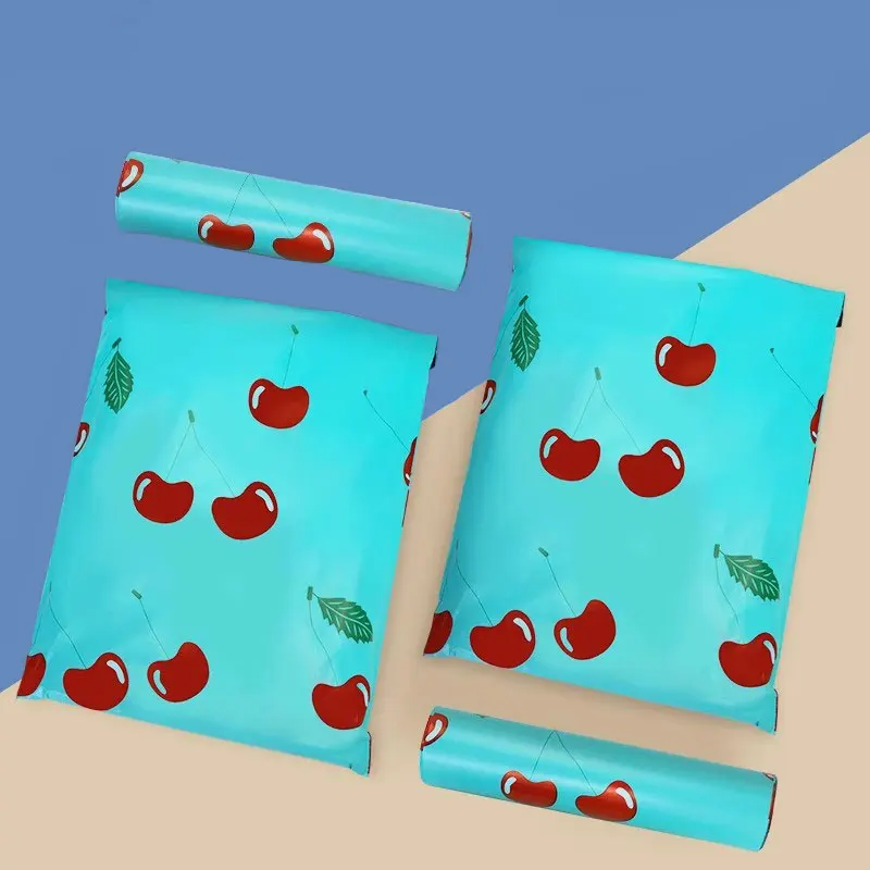 Bainfe 50Pcs Poly Express Pouch Cherry Printing Envelopes Toy Storage Waterproof Clothes Shoe Bag Logistics Gifts Storage Bags