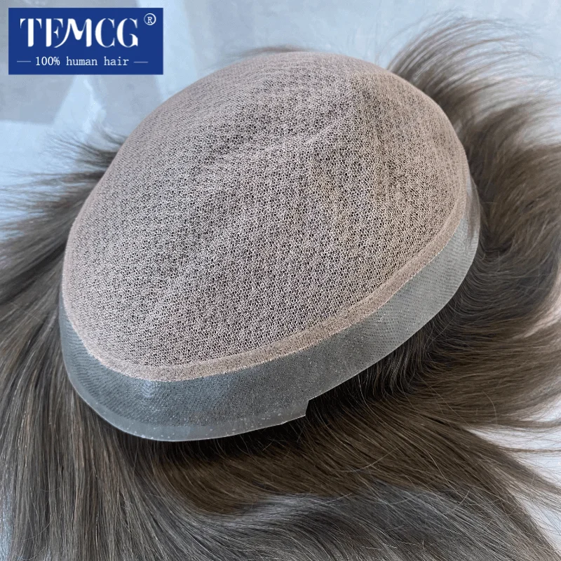 Male Hair Prosthesis Australia-Double Layers Toupee Men Wig 100% Natural Human Hair Breathable System Men's Capillary Prosthesis