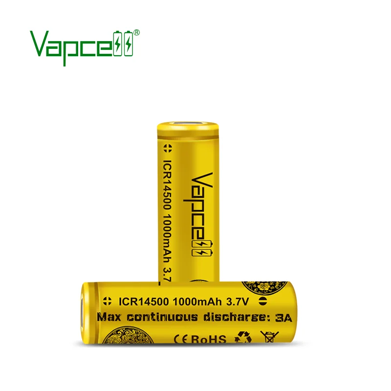 Original Vapcell ICR14500 1000mAh Battery 3.7V 3A Capacity Rechargeable 14500 Lithium Ion Batteries For Flashlight PK 14500p