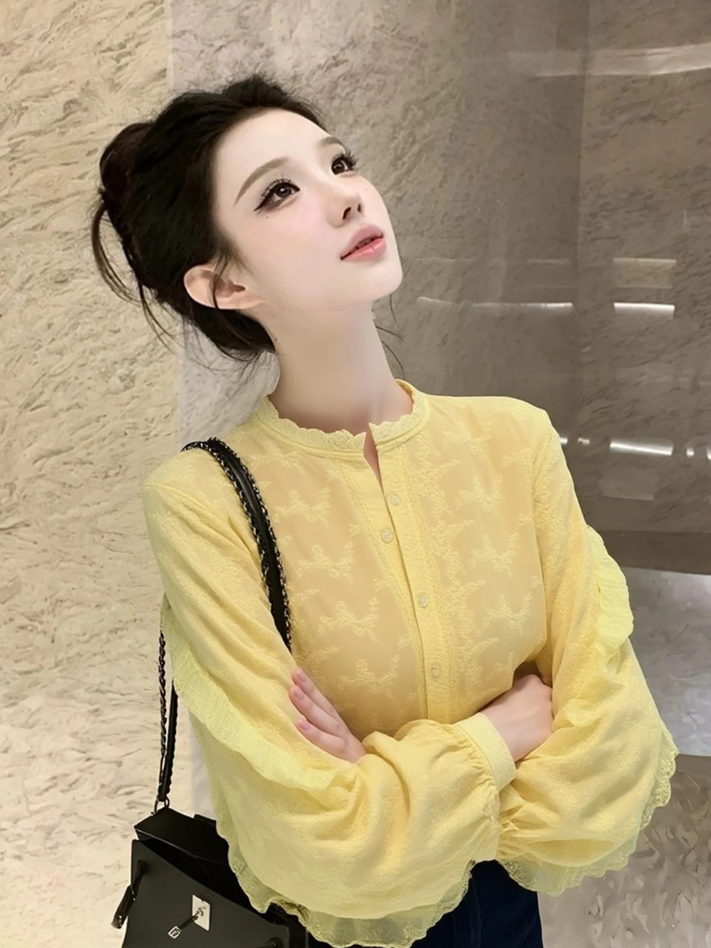 

Элегантная женская рубашка с длинным рукавом на одной пуговице, прямого кроя, из шелка, для офиса, в нежном стиле, модная новинка ранней весны