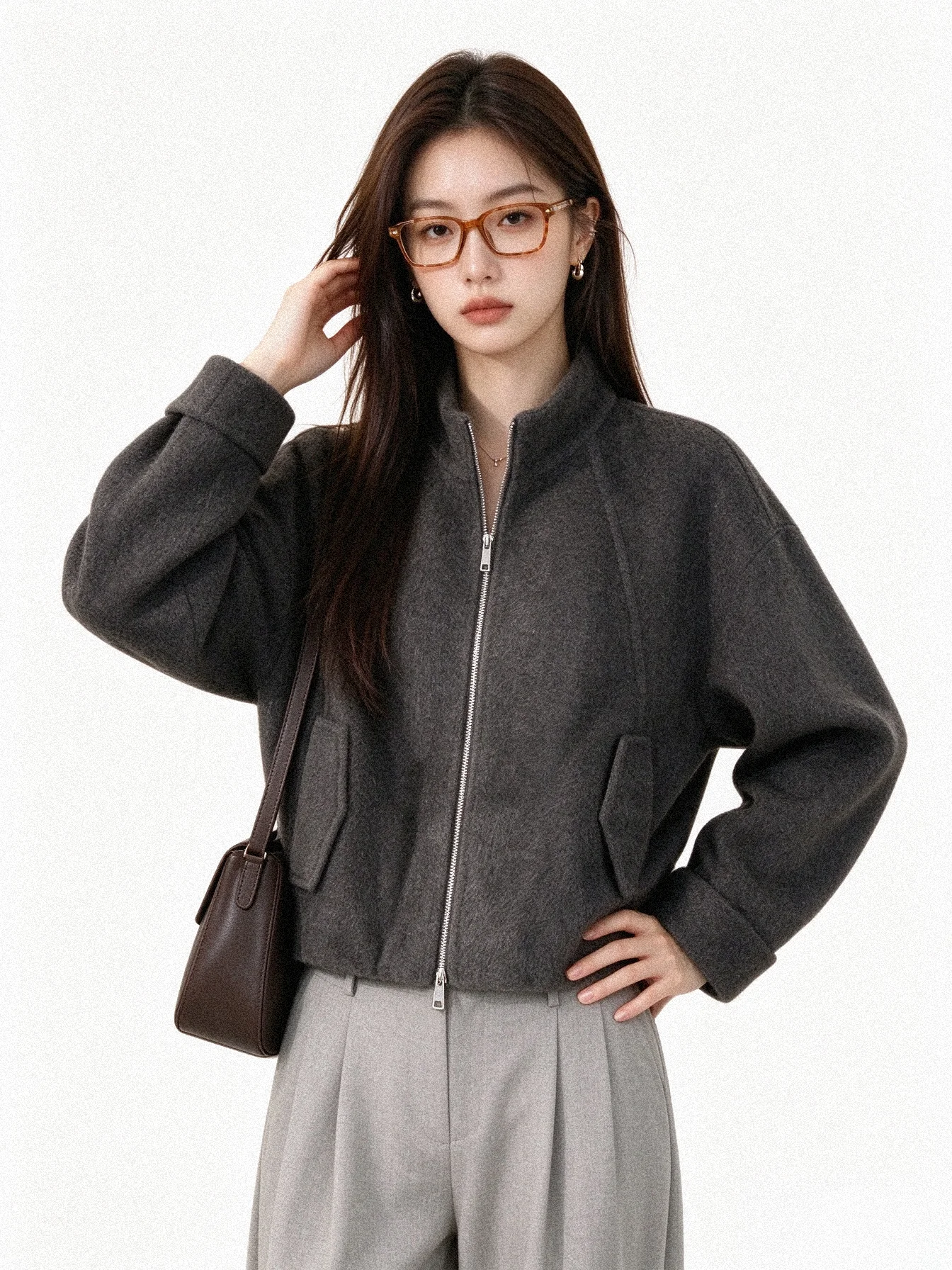 Retro High-End Feel Short Coat Korean Style Stand Collar Loose Slimming Woolen Jacket Women's Fashion Autumn Winter New Arrival