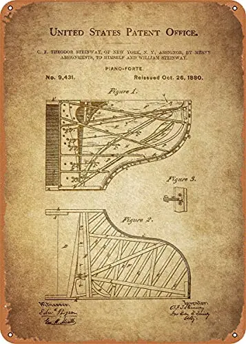 Piano Patent Vintage Look Metal Sign Art Prints Retro Gift 8x12 Inch