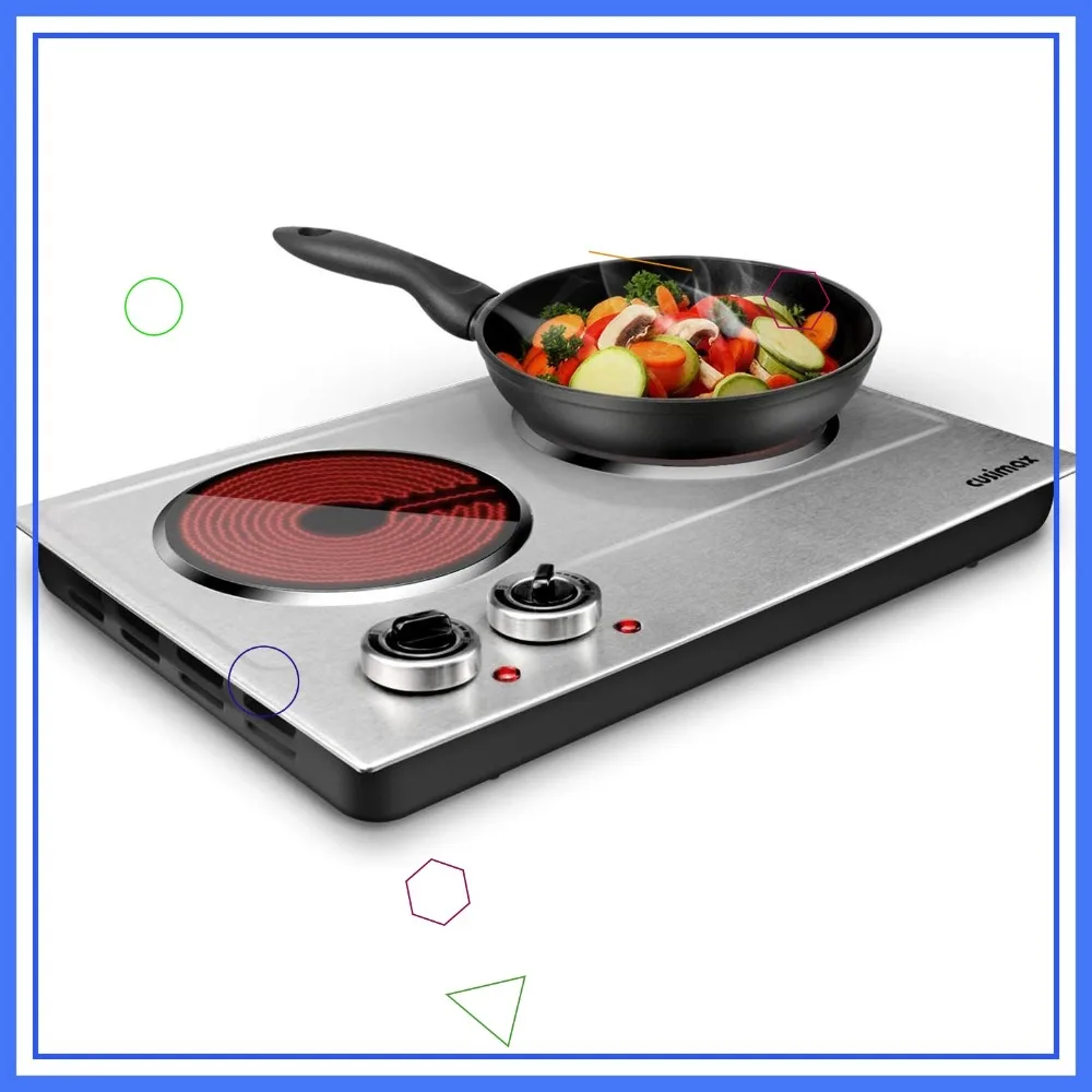 

Электрическая керамическая плита мощностью 1800 Вт, инфракрасная варочная панель с двойным управлением, портативная настольная плита с двумя конфорками, серебристая, из нержавеющей стали